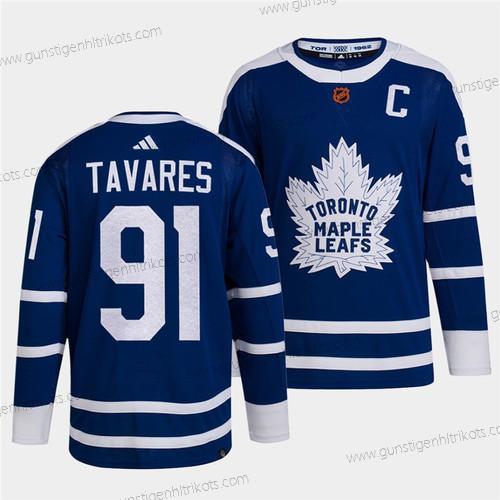 Herren Toronto Maple Leafs #91 John Tavares 2022 Rückseite Retro Strickerei Trikots – Schwarz Blau