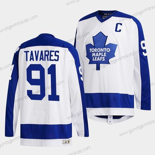 Herren Toronto Maple Leafs #91 John Tavares Klassischs Primary Logo Strickerei Trikots – Weiß