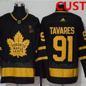 Herren Toronto Maple Leafs Personalisiertes Golden City Edition Strickerei NHL Trikots – Schwarz