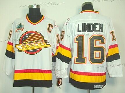 Herren Vancouver Canucks #16 Trevor Linden Retro CCM Trikots – Weiß