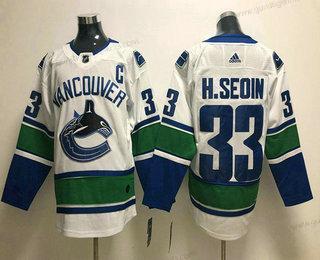 Herren Vancouver Canucks #33 Henrik Sedin 2017-2018 Hockey Strickerei NHL Trikots – Weiß