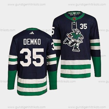 Herren Vancouver Canucks #35 Thatcher Demko 2022 Rückseite Retro Strickerei Trikots – Marineblau