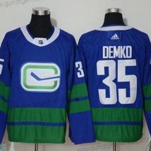 Herren Vancouver Canucks #35 Thatcher Demko ersatzweise Authentisch Strickerei Hockey Trikots – Blau