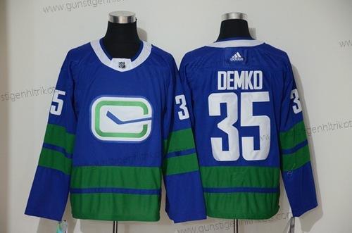 Herren Vancouver Canucks #35 Thatcher Demko ersatzweise Authentisch Strickerei Hockey Trikots – Blau