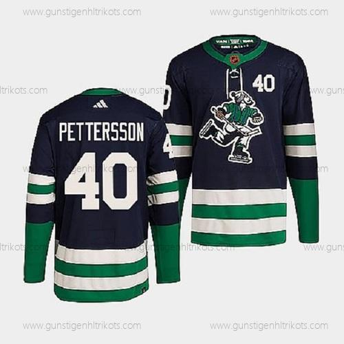 Herren Vancouver Canucks #40 Elias Pettersson 2022 Rückseite Retro Strickerei Trikots – Marineblau