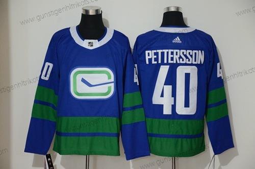 Herren Vancouver Canucks #40 Elias Pettersson ersatzweise Authentisch Strickerei Hockey Trikots – Blau