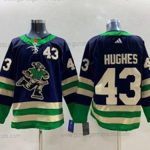 Herren Vancouver Canucks #43 Quinn Hughes 2022 Rückseite Retro Strickerei Trikots – Marineblau