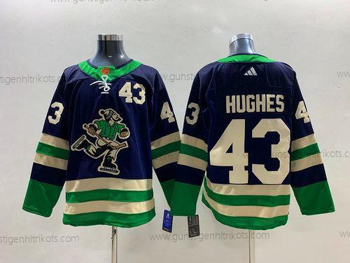 Herren Vancouver Canucks #43 Quinn Hughes 2022 Rückseite Retro Strickerei Trikots – Marineblau