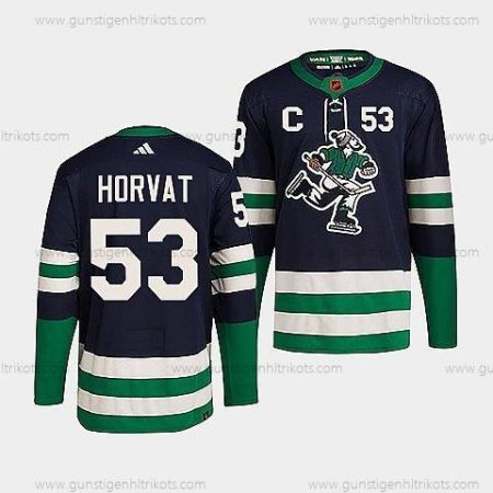 Herren Vancouver Canucks #53 Bo Horvat 2022 Rückseite Retro Strickerei Trikots – Marineblau