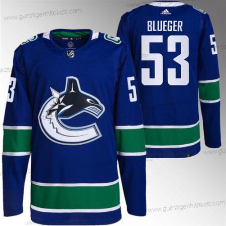 Herren Vancouver Canucks #53 Teddy Blauger Retro Strickerei Trikots – Blau