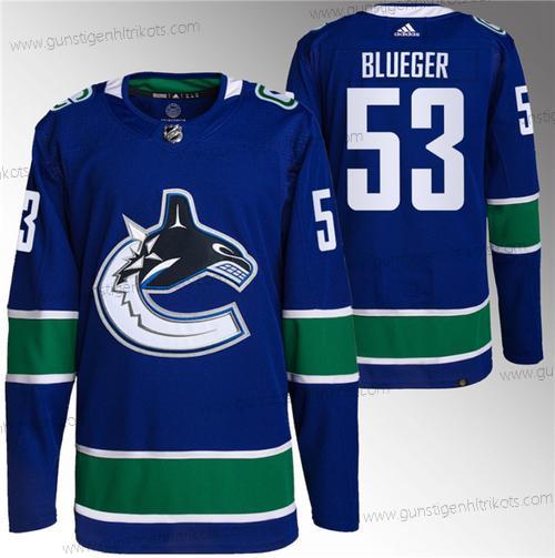 Herren Vancouver Canucks #53 Teddy Blauger Retro Strickerei Trikots – Blau