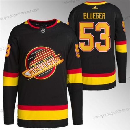 Herren Vancouver Canucks #53 Teddy Blauger Retro Strickerei Trikots – Schwarz