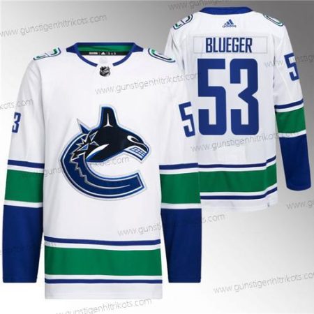 Herren Vancouver Canucks #53 Teddy Blauger Retro Strickerei Trikots – Weiß