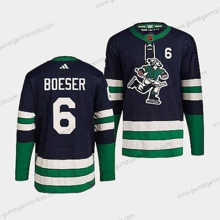 Herren Vancouver Canucks #6 Brock Boeser 2022 Rückseite Retro Strickerei Trikots – Marineblau