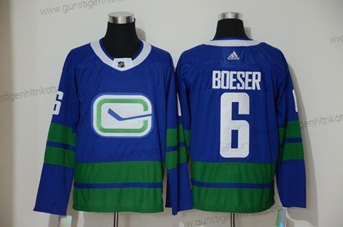 Herren Vancouver Canucks #6 Brock Boeser ersatzweise Authentisch Strickerei Hockey Trikots – Blau