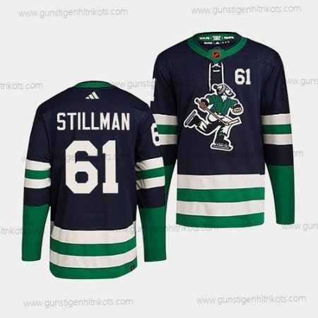 Herren Vancouver Canucks #61 Riley Stillman 2022 Rückseite Retro Strickerei Trikots – Marineblau