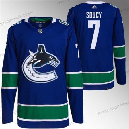 Herren Vancouver Canucks #7 Carson Soucy Strickerei Trikots – Blau