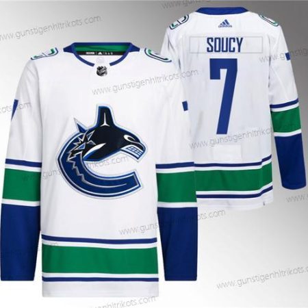 Herren Vancouver Canucks #7 Carson Soucy Strickerei Trikots – Weiß