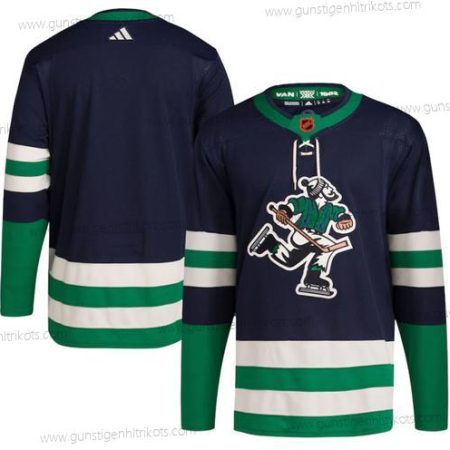 Herren Vancouver Canucks Leer 2022 Rückseite Retro Strickerei Trikots – Marineblau