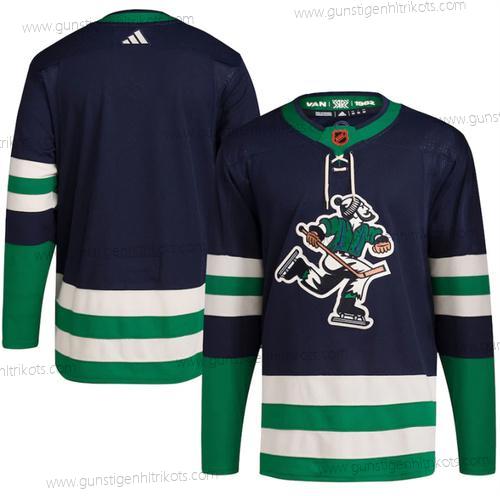 Herren Vancouver Canucks Leer 2022 Rückseite Retro Strickerei Trikots – Marineblau