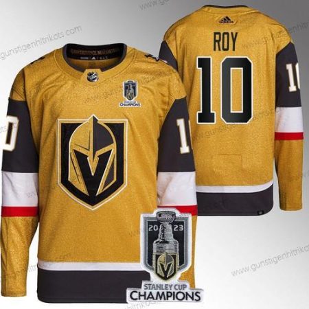 Herren Vegas Golden Knights #10 Nicolas Roy 2023 Stanley Cup Champions Strickerei Trikots – Gold