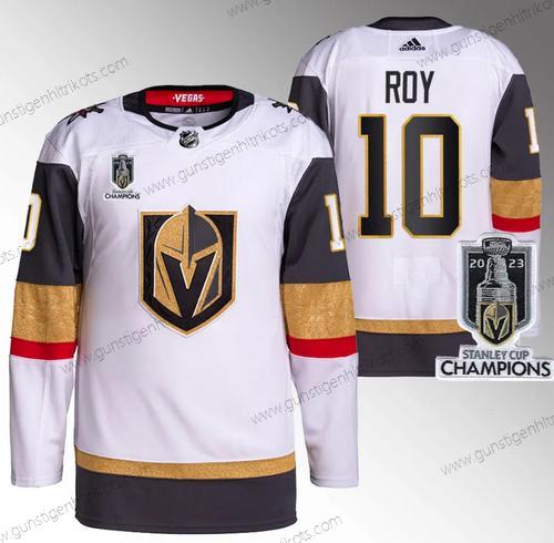 Herren Vegas Golden Knights #10 Nicolas Roy 2023 Stanley Cup Champions Strickerei Trikots – Weiß