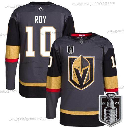 Herren Vegas Golden Knights #10 Nicolas Roy 2023 Stanley Cup Final Strickerei Trikots – Grau