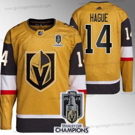 Herren Vegas Golden Knights #14 Nicolas Hague 2023 Stanley Cup Champions Strickerei Trikots – Gold