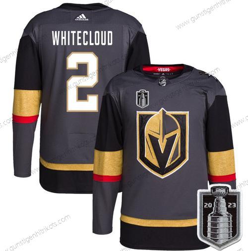 Herren Vegas Golden Knights #2 Zach Weißcloud 2023 Stanley Cup Final Strickerei Trikots – Grau