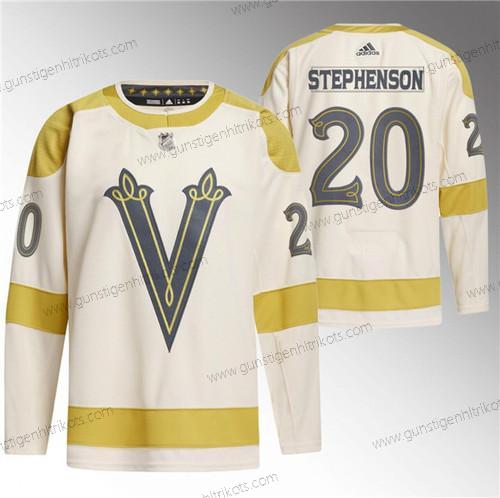 Herren Vegas Golden Knights #20 Chandler Stephenson 2024 Winter Klassisch Breakaway Strickerei Trikots – Creme