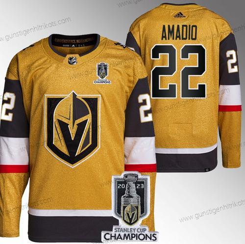 Herren Vegas Golden Knights #22 Michael Amadio 2023 Stanley Cup Champions Strickerei Trikots – Gold