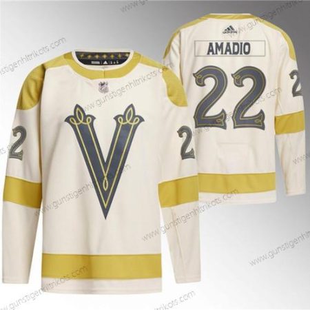 Herren Vegas Golden Knights #22 Michael Amadio 2024 Winter Klassisch Breakaway Strickerei Trikots – Creme