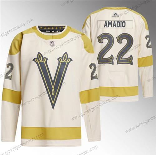 Herren Vegas Golden Knights #22 Michael Amadio 2024 Winter Klassisch Breakaway Strickerei Trikots – Creme