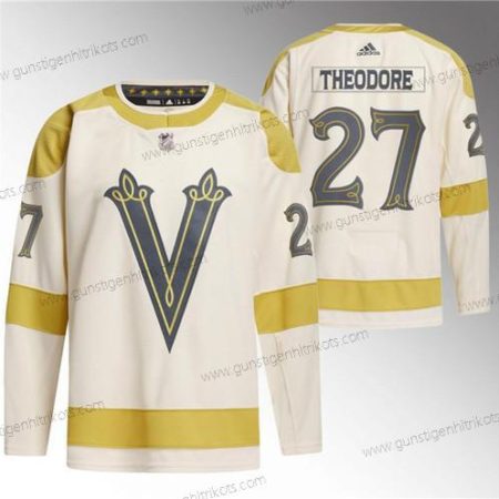 Herren Vegas Golden Knights #27 Shea Theodore 2024 Winter Klassisch Breakaway Strickerei Trikots – Creme