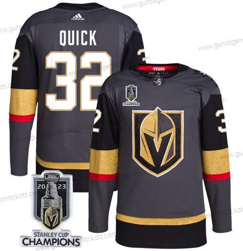 Herren Vegas Golden Knights #32 Jonathan Quick 2023 Stanley Cup Champions Strickerei Trikots – Grau