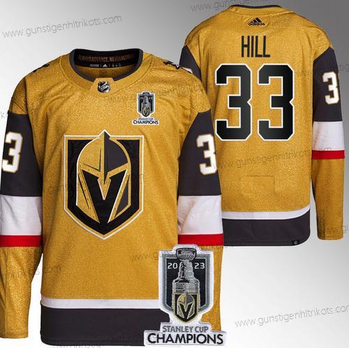 Herren Vegas Golden Knights #33 Adin Hill 2023 Stanley Cup Champions Strickerei Trikots – Gold