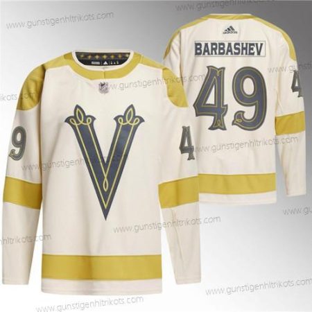 Herren Vegas Golden Knights #49 Ivan Barbashev 2024 Winter Klassisch Breakaway Strickerei Trikots – Creme