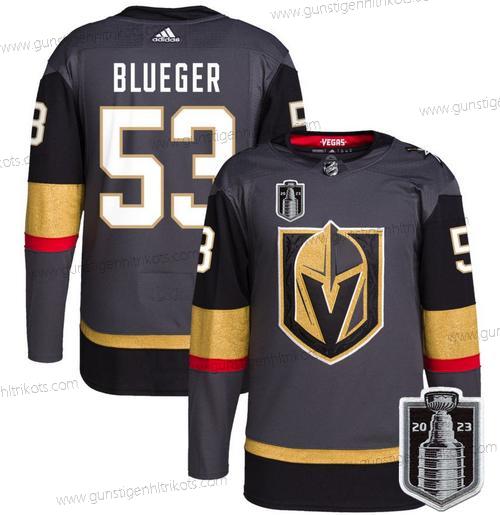 Herren Vegas Golden Knights #53 Teddy Blauger 2023 Stanley Cup Final Strickerei Trikots – Grau