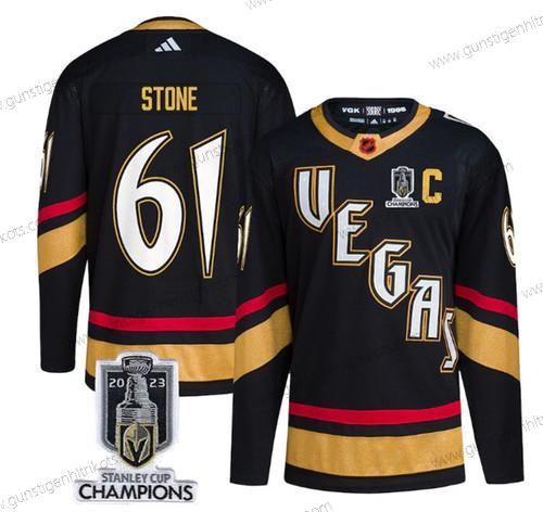 Herren Vegas Golden Knights #61 Mark Stone 2023 Stanley Cup Champions Rückseite Retro Strickerei Trikots – Schwarz