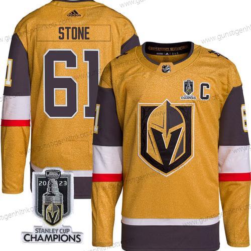 Herren Vegas Golden Knights #61 Mark Stone 2023 Stanley Cup Champions Strickerei Trikots – Gold