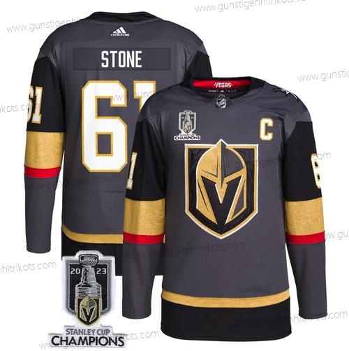 Herren Vegas Golden Knights #61 Mark Stone 2023 Stanley Cup Champions Strickerei Trikots – Grau