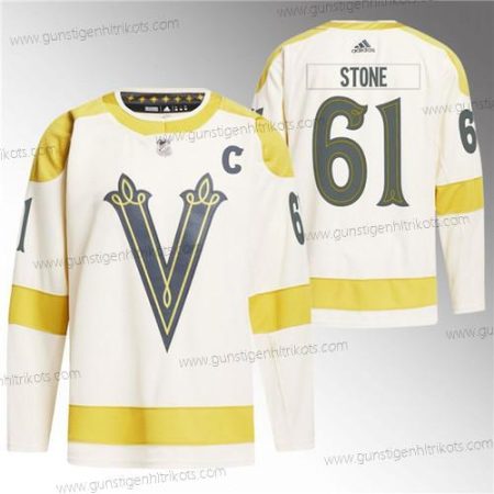 Herren Vegas Golden Knights #61 Mark Stone 2024 Winter Klassisch Primegreen Strickerei Trikots – Creme