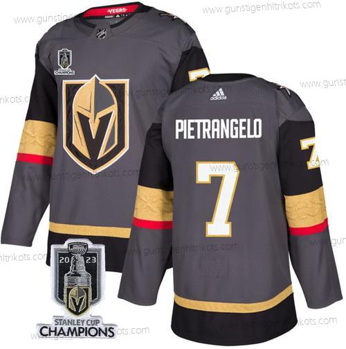 Herren Vegas Golden Knights #7 Alex Pietrangelo 2023 Stanley Cup Champions Strickerei Trikots – Grau