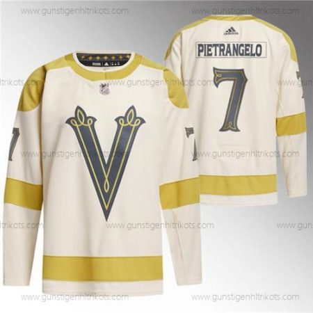 Herren Vegas Golden Knights #7 Alex Pietrangelo 2024 Winter Klassisch Breakaway Strickerei Trikots – Creme