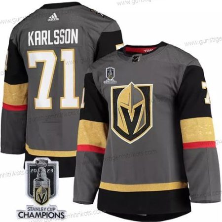 Herren Vegas Golden Knights #71 William Karlsson 2023 Stanley Cup Champions Strickerei Trikots – Grau