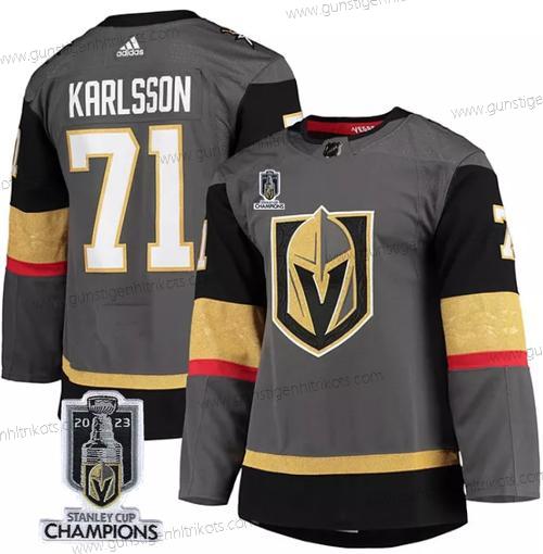 Herren Vegas Golden Knights #71 William Karlsson 2023 Stanley Cup Champions Strickerei Trikots – Grau