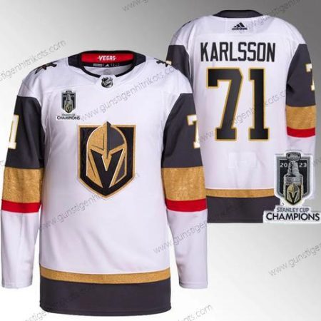 Herren Vegas Golden Knights #71 William Karlsson 2023 Stanley Cup Champions Strickerei Trikots – Weiß