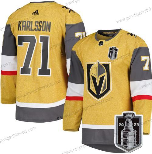 Herren Vegas Golden Knights #71 William Karlsson 2023 Stanley Cup Final Strickerei Trikots – Gold