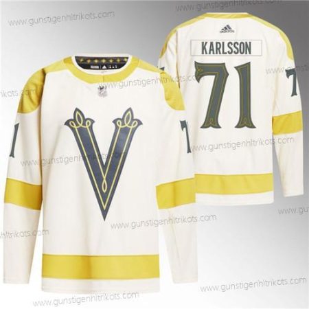 Herren Vegas Golden Knights #71 William Karlsson 2024 Winter Klassisch Primegreen Strickerei Trikots – Creme