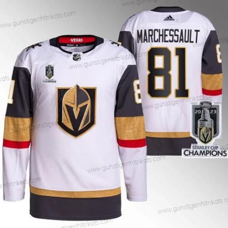 Herren Vegas Golden Knights #81 Jonathan Marchessault 2023 Stanley Cup Champions Strickerei Trikots – Weiß